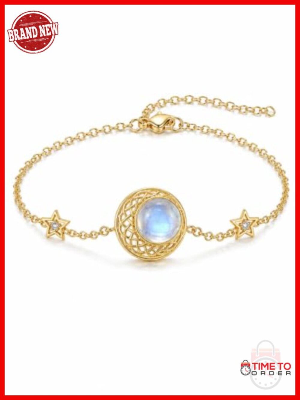 14K Gold Plated Moonstone Celtic Knot Charm Bracelet Adjustable 7-9